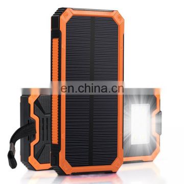 Outdoor 10000mAh solar energy portable mobile power bank waterproof solar power supplier