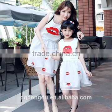 Family matching outfit mom and daughter dress matching mother daughter clothes fashion Lips sleeveless mother daughter