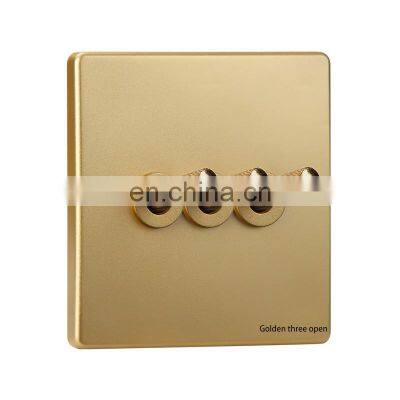 86 type switch socket retro gold 3 open Nordic minimalist home improvement theme brass lever electrical wall switch panel