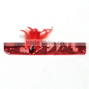 YiWu ERXI Handmade Women Hairband Red Feather Flapper Elastic Headband photo-3