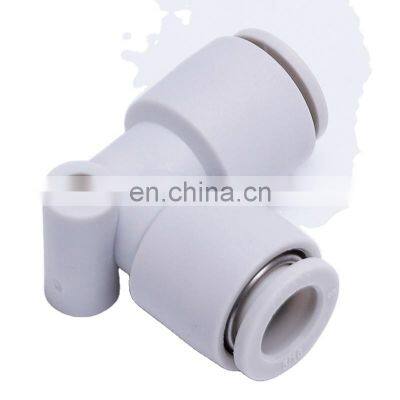 Factory Directly Supply PV Series Right Angle Type Plastic Two Way Multi-Size Port White Pneumatic Tube Connectors