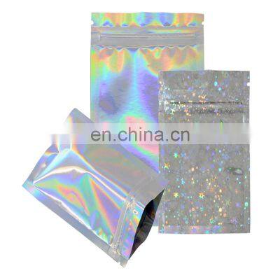 Holographic Resealable Smell Proof Bags Foil Pouch Bag Flat Ziplock Bag for Party Favor Food Storage