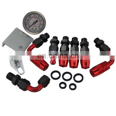 AUSO Universal Adjustable Fuel Pressure Regulator Gauge Kit With 100PSI Gauge for AN6 Hose Fitting EFI