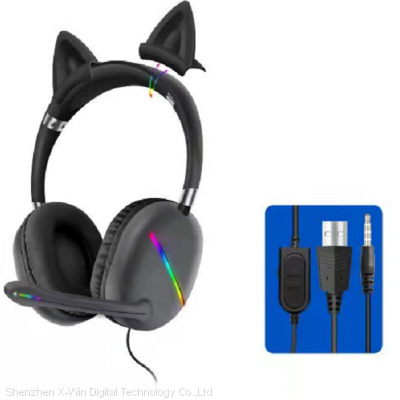 D52 Headphones cat ears  LED cool colorful lights (the shell glows) computer headset   Flexible cat ears