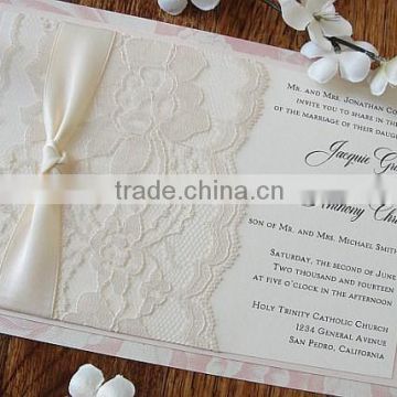 2016 Hot Sale Fancy Wedding Invitation Card with Ribbon