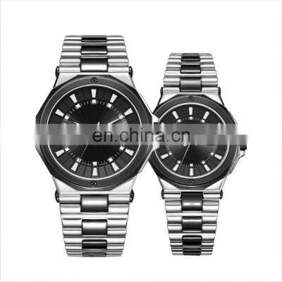 High Quality Steel Case Watch For Men Genuine Leather Band Stylish Waterproof Quartz Watches Luxury Couple Watch Set