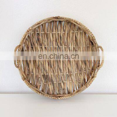 Straw Round Water Hyacinth Woven Tray With Handle And Metal Frame Cheap WHolesale Made in Vietnam photo-2