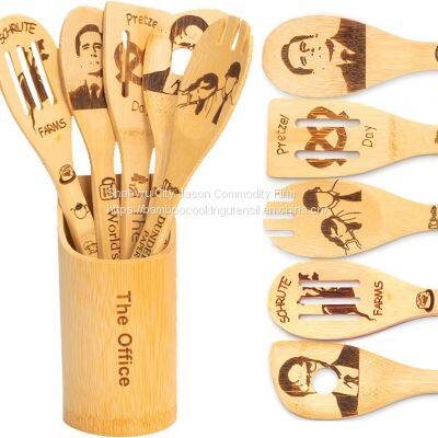 Bamboo Cooking Spatula Set With Holder/Burned Bamboo Kitchen Tool on Sale From China