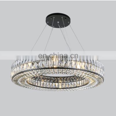 Luxury Black K9 Crystal Pendant Light Middle-Sized round Stainless Steel Chandelier LED Light Source Optional Crystal Layer