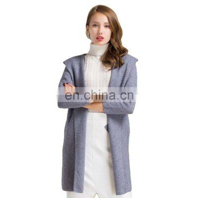 Casual Vintage Women's Winter Coat Custom Knitted Pure Cashmere Cardigan with Hood Winter Sweater