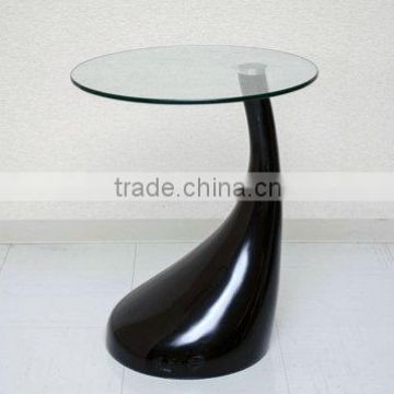 Unique design fiberglass base glass side table teardrop coffee table