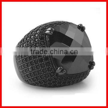 2016 high quality big stone black micro pave cubic zirconia gold ring designs for men