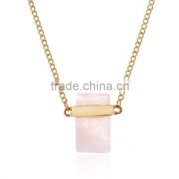 Wholesale Fashion Gold Chain Jewelry Pink Natural Stone Pendant Necklace