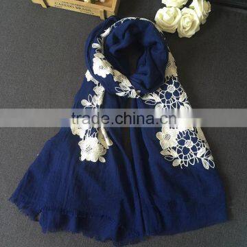 New Style Flower Embroidery Design Fashion Woman Cotton Viscose Scarf