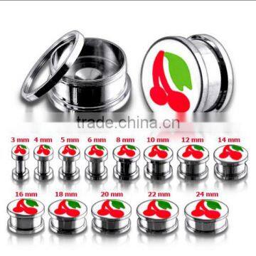 316L Surgical Steel Cherry Logo Screw Fit Flesh Tunnels Ear Plugs