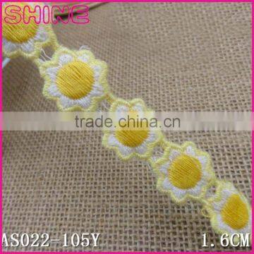 Factory Cheap Sunflower 1.6cm Embroidery Water Soluble Lace Fabric for kids clothes laces