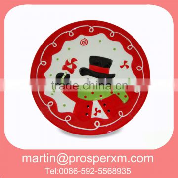 Christmas circular plate snowman plate