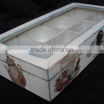 8 lattices white wooden sundries storage box with printing