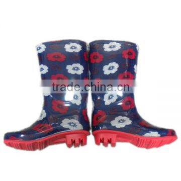 women flower print knee high PVC rain boots waterproof fishing shoes