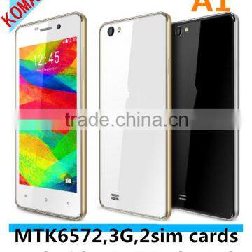 KOMAY 3G cheap android os mobile phone A1 with 4.5 inch IPS screen 512mb+4gb mtk6572 dual core smart phone