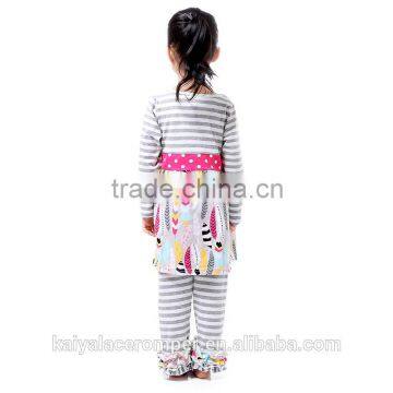 Cheap Baby Clothes Grey & White Striped Top and Ruffle Pants Outfit for Girls photo-3