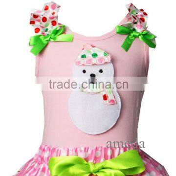 Girls Colorful Polka Dots Xmas Snowman Light Pink Tank Top