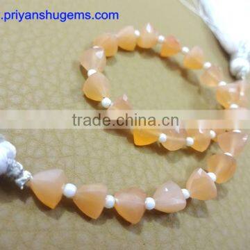 Peach Moonstone Faceted 6*6 mm 32 Cts Trillion Straight Drilled 6 Inches Strand Length Natural Loos Gemstones photo-3