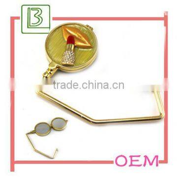 Foldable Purse Hook Bag Hanger With Lipstick Compact Mirror