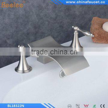 Nickel Brushed Finish Two Handles Three Holes Bathroom Waterfall Basin Mixer Vessel Faucet Tap Contemporary Waterfall Brass Quality Choice photo-5
