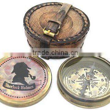 Sherlock Holmes Collectable Compass Brass Compass with Leather Case