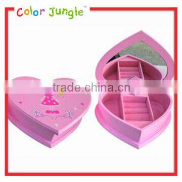 Baby pink jewerly organizer with mirror heart shape wooden jewerly storage box