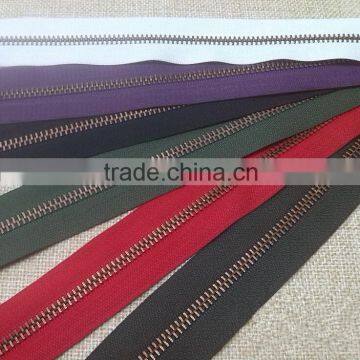 3#,5# Manufacturers Wholesale Fake Brass Teeth Metal Zip , High Quality Custom Zipper for Bag