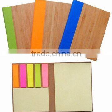 wood notebook with sticker notes