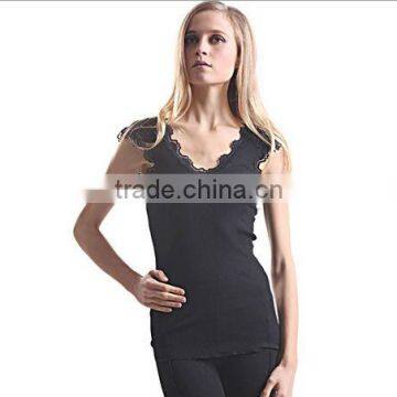 Ladies V collar silk cotton shirt lace vest Y136