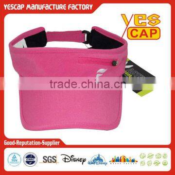 woven pink sun visor cap with zipper on front