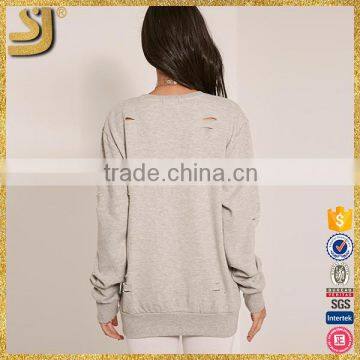 American Style Hoodies, Grey Ripped Oversized Sweatshirt, High Quality Cotton Hoodies for Women photo-2