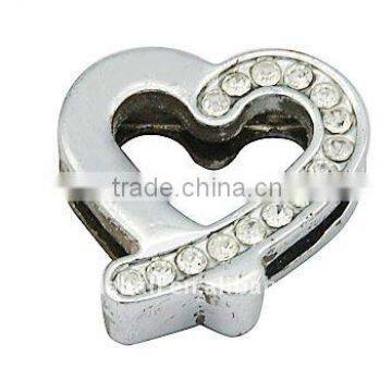 Alloy Rhinestone Slide Charms, Heart, Nickel Color, 16x15.7x5mm, hole: 2x10mm(ALRI-Q115-N)