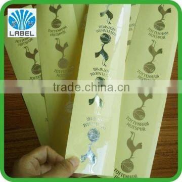 Fashion hot sale transparent adhesive sticker label with gold and silver stamping