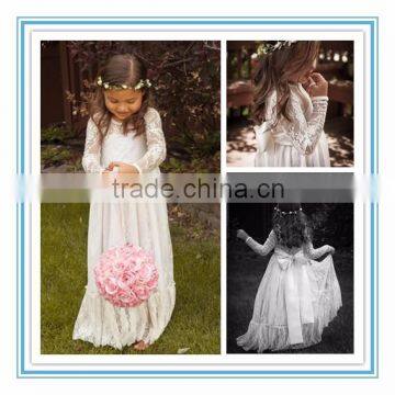 New Fashion Floor Length A-Line Lace Long Sleeves Princess Style Custom Made Flower Girl Dresses/Gowns Patterns 2015(FGCT05)