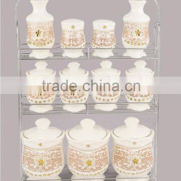 2016 New china products ceramic pot with jewel porcelain canister set