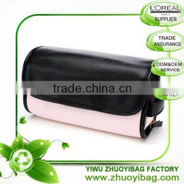 ZY197 Folding Hanging Cosmetic Bag PU PVC Pink and black