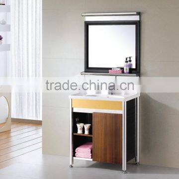 Mirror home store and washing basin floor standing smooth wood cabinet