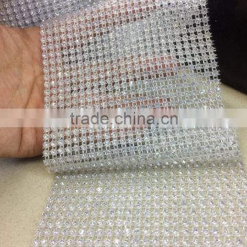 24 rows 3mm transparent base 10 yards/roll mesh trimming plastic crystal rhinestone mesh trimming sew on mesh trim