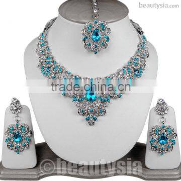 Wedding Stunning Designer Silver Tone S82 Turquoise Shruthi Jewelry Set