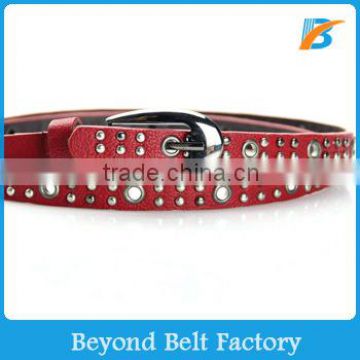 Women's Fashion Red Skinny Leather Studded Belt for Jeans