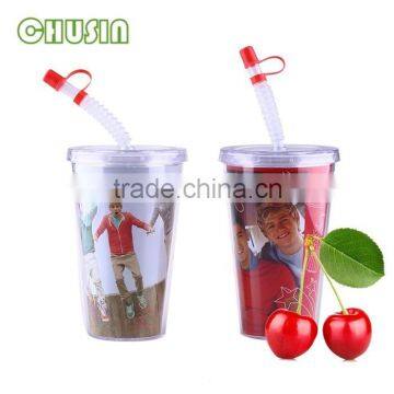 High Quality Reusable Plastic Sports Water Drinking Bottle With Straw