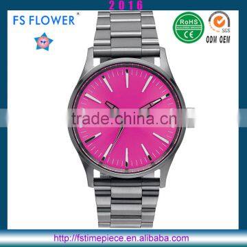 FS FLOWER - Fashion Young Men Mediumviolet Face Gun Color Quartz Stainless Steel Back Watch 3atm Water Resistant