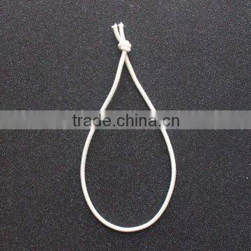 white elastic cord loop with knot for hangtag