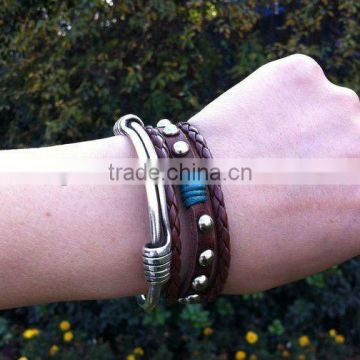 simple braided 100 genuine cheap leather bracelets 2012