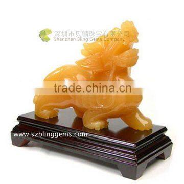 Wholesale natural Yellow jade semi precious stone Kylin sculpture